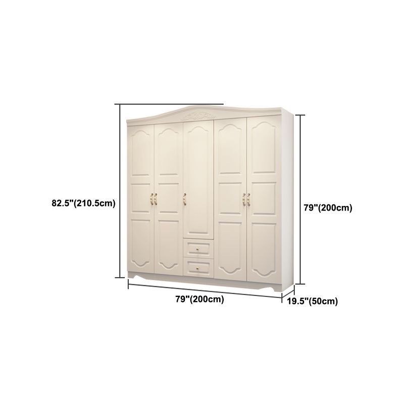 White French Country Wardrobe Armoire Engineered Wood Cabinet with Solid Wood Clothing Rod