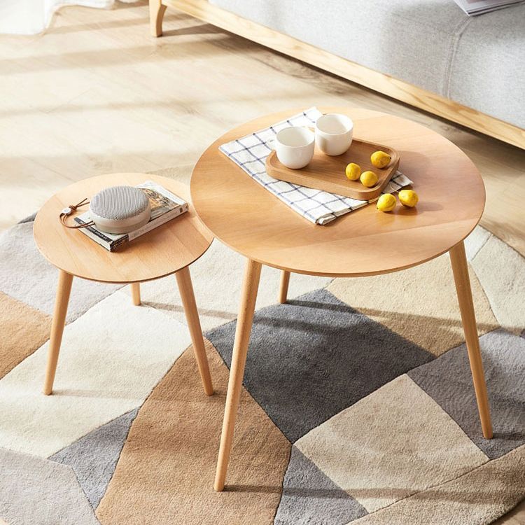 Modern Wood Round Side Table 4 Legs End Table in Natural/White