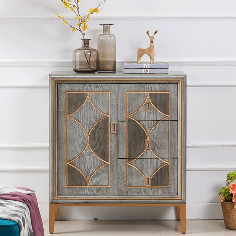 Glam Dining Server Wood and Metal Sideboard Cabinet with Drawers and Storage