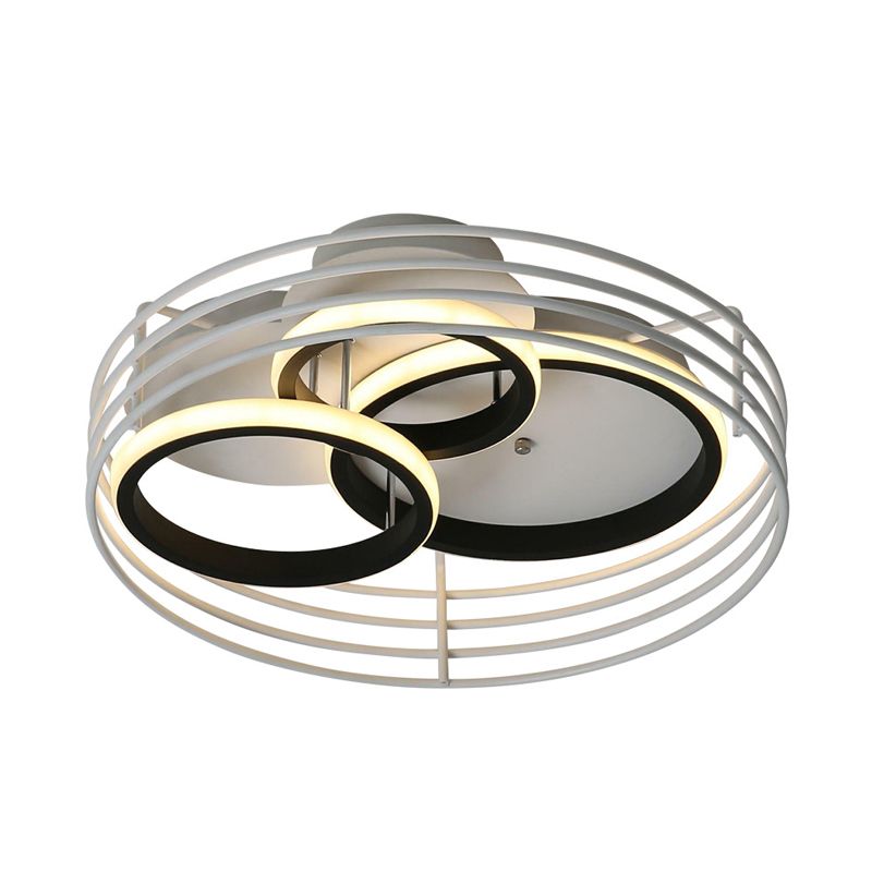 Acrylic 3 Overlapping Rings Flush Light Contemporary 16"/19.5" Wide Black/White LED Ceiling Flush Mount with Drum Cage in Warm/White Light