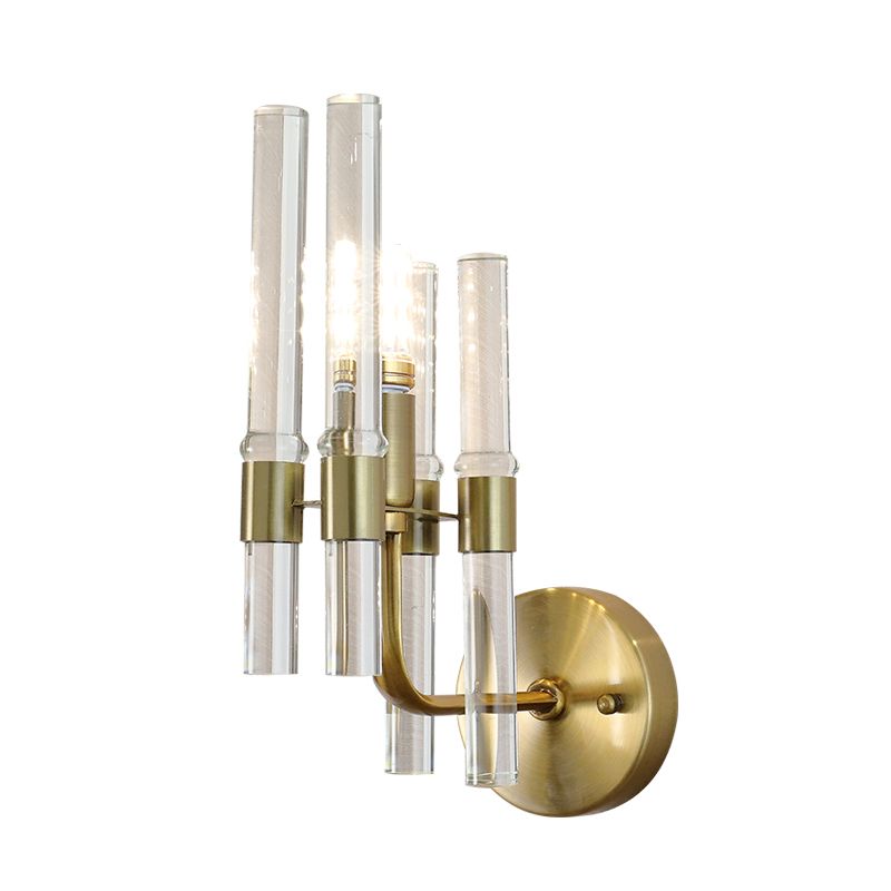 1 leichte bewaffnete Wandleuchte moderne Metallwandlampe mit klarem Kristallrohr in Gold Finish für den Flur