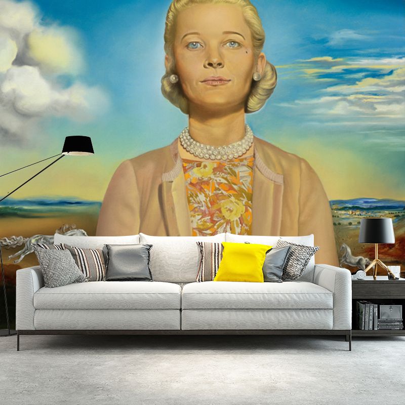 Yellow Surreal Mural Big Portrait of De Madame Winston Frederick Churchill Guest Wall Covering for Home