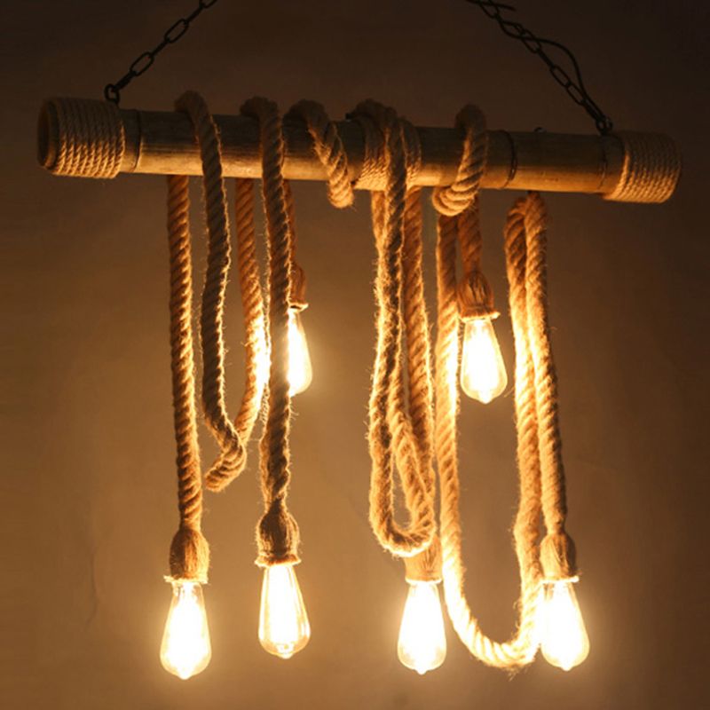 Industrial Style Exposed Bulb Island Light Rope Chandelier Lamp for Restaurant