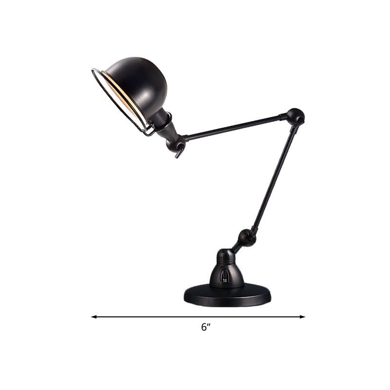 1 luz de lectura de bombilla con sombra de domo y brazo columpio de hierro de hierro retro de escritorio de dormitorio de estilo en negro