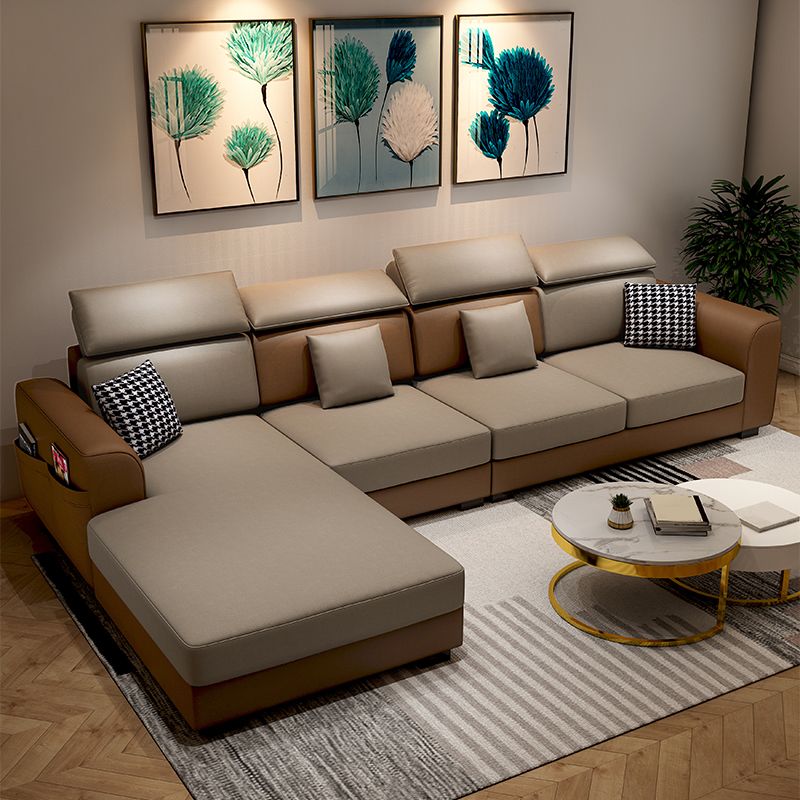 35.4"H Modern Faux Leather Flared Arm Sofa & Chaise for Living Room