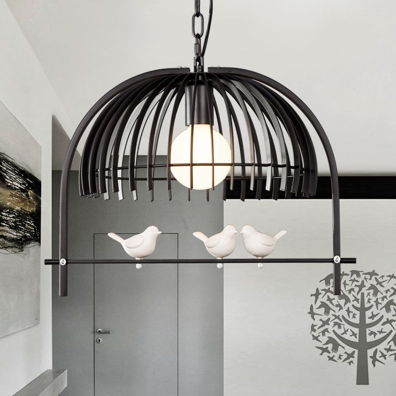 Metallkuppel Schatten Decke Anhänger Licht mit Vogelkäfig -Design Lodge Style 1 Lampe Innenlampe in Schwarz/Weiß
