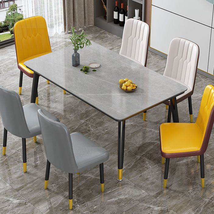 Mesa de forma rectangular estándar glamorosa mesa de comedor de cocina de piedra sinterizada con 4 patas base
