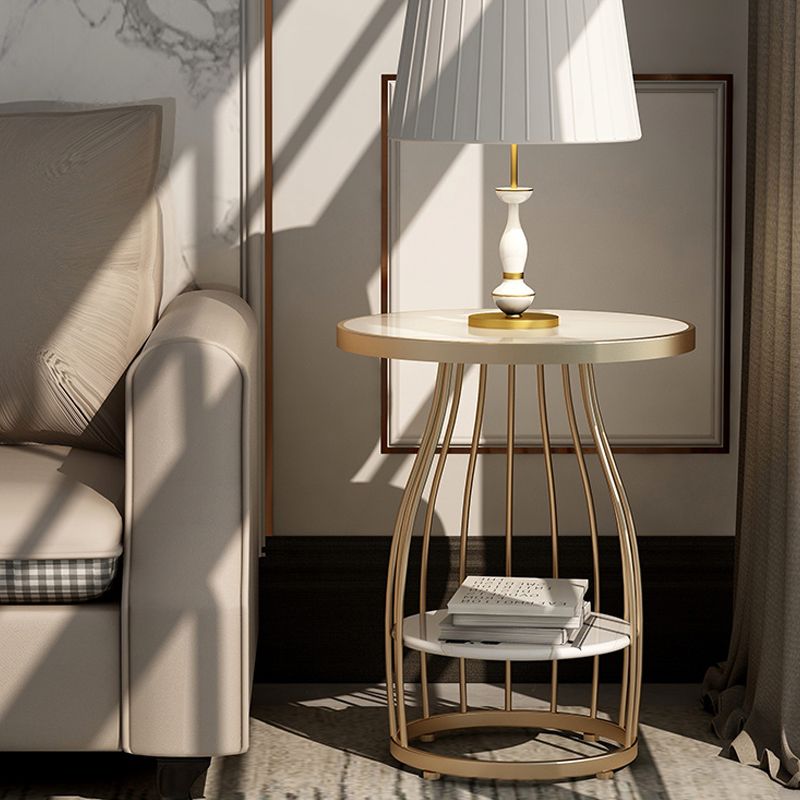 Glam Accent Side Table Living Room Double Tier Round with Storage Metal