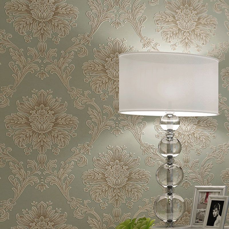 Living Room Wallpaper Roll with Neutral Color Damask Design, 33'L x 20.5"W, Non-Pasted