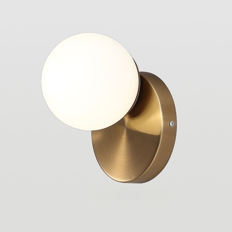 White Modern Metal Wall Sconce Ball Shape Wall Light with Glass Shade for Bedroom