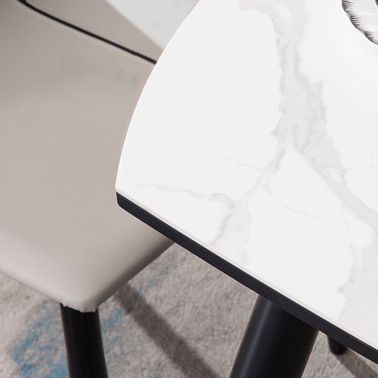 Mesa de comedor de piedra sinterizada de estilo moderno Mesa de hoja de caza redonda blanca con 4 patas