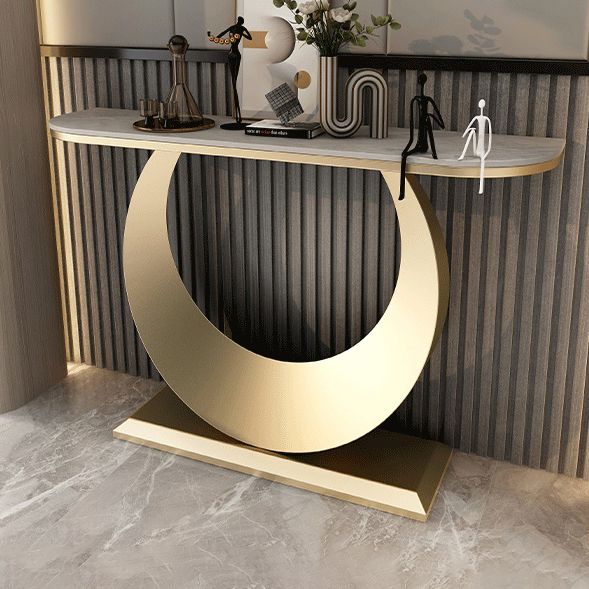 11.81-inch Wide Glam Console Table 1-shelf Stone Accent Table for Hall