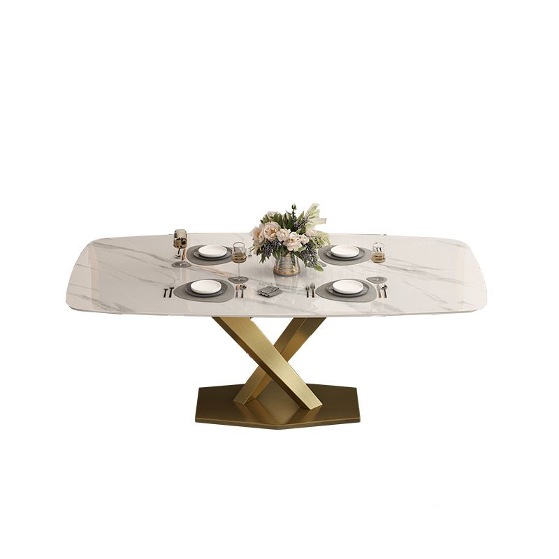 Glam Style Dining Rectangle Table Sintered Stone Table with Metal Legs for Home