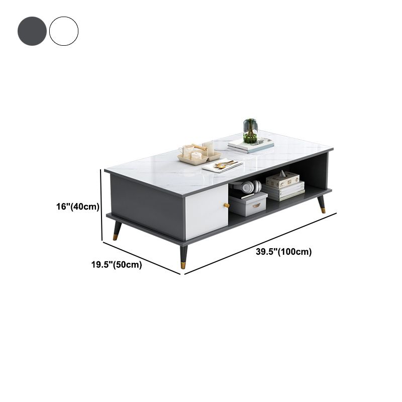 15.7" H Rectangle Wooden Coffee Table Metal 4 Legs Cocktail Table with Storage