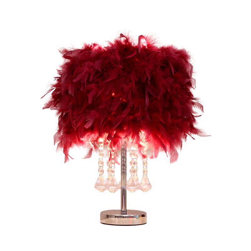 Runde Esstischtisch Leichte Feder 1 Kopf moderne Nachtlampe in Rot/Rosa/Rose Rot mit Kristalltropfen
