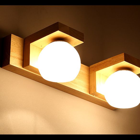 Bola de vidrio tocador de tocador apliques nórdico lámpara de tocador de madera para baño