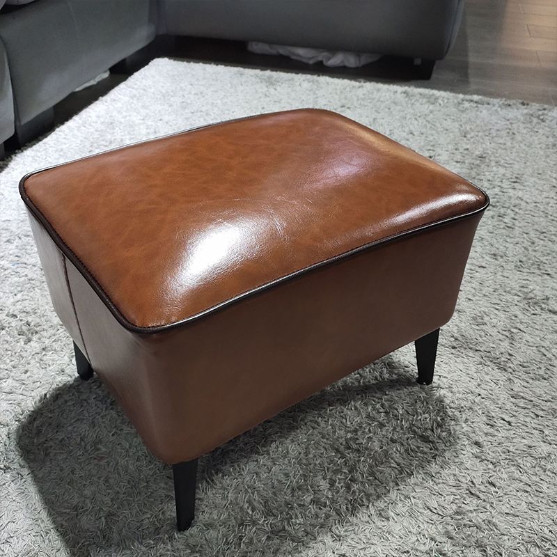 Mid-Century Modern Pouf Ottoman Faux Leather Upholstered Rectangle Ottoman with Chair Legs