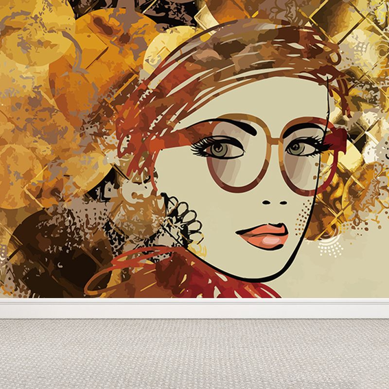Female Character Print Mural Wallpaper Contemporary Non-Woven Material Wall Covering