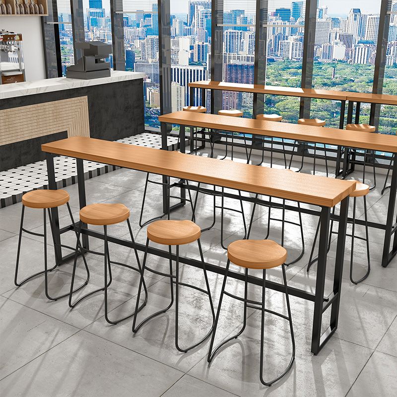 1/5 Pieces Industrial Iron Bar Table Set Rectangle Pine Wood Top Bistro Set with Footrest