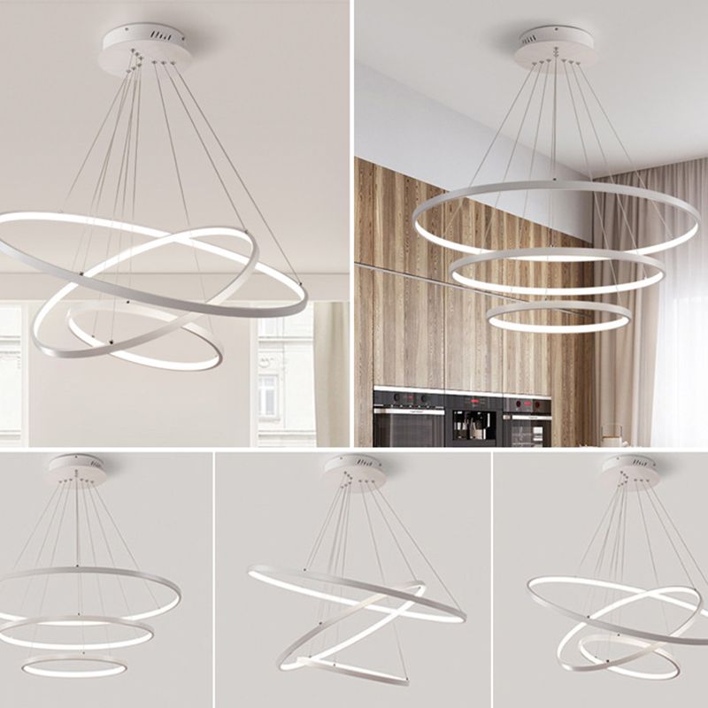 Modern Style Multi-Tier Pendant Chandelier Metal Mutil Lights Suspended Lighting Fixture in White