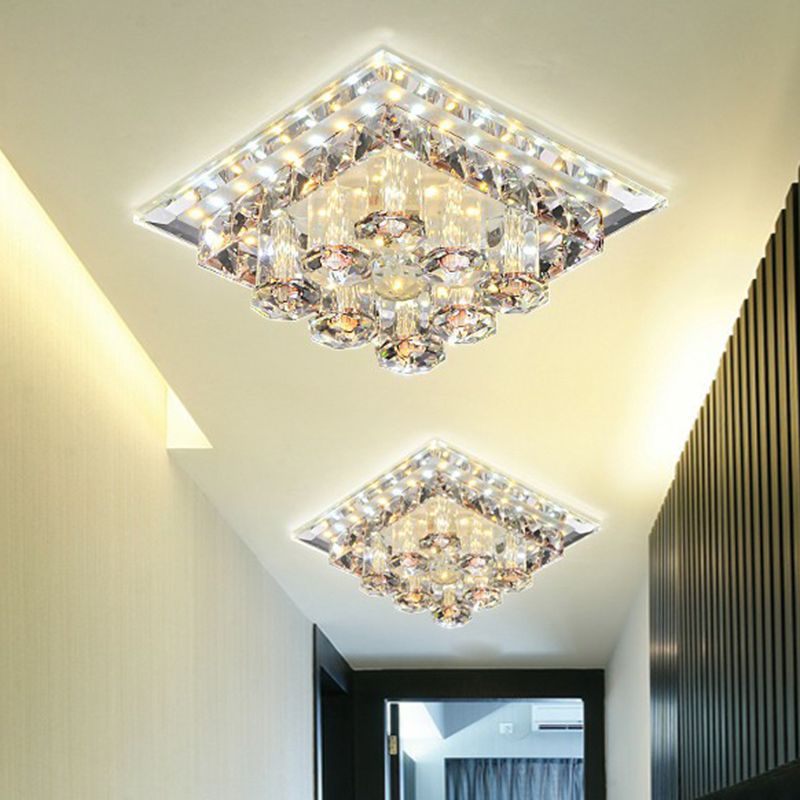 Square Flush Ceiling Light Fixture Modern Optic Prismatic Crystal Aisle LED Flush Mount