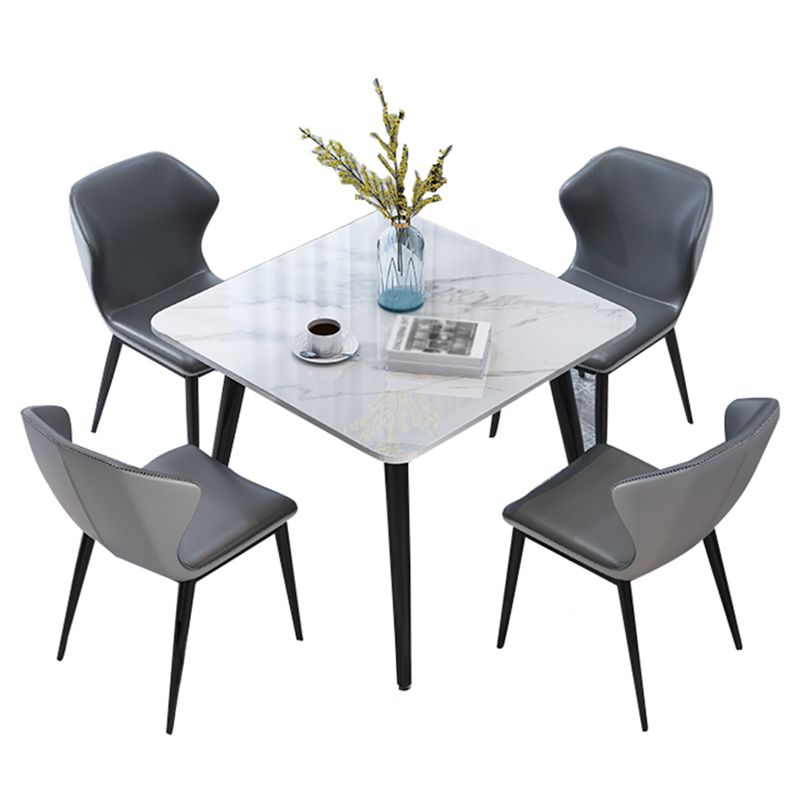 Square Industrial Dining Table White Tone Fixed Table with Sintered Stone