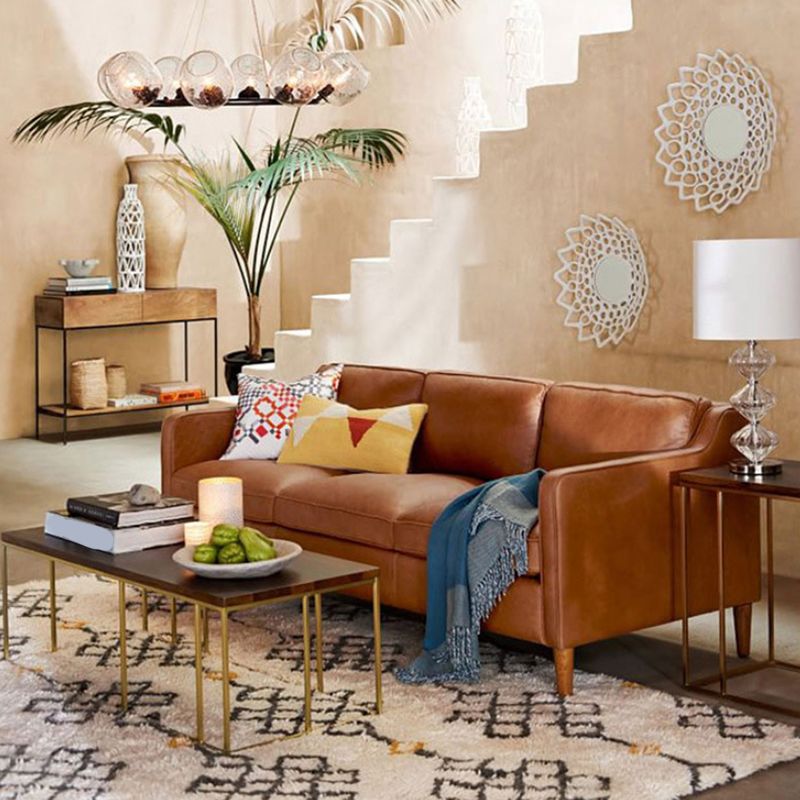 Loose Back Square Arm Sofa Stationary Faux Leather Sofa with Cushions