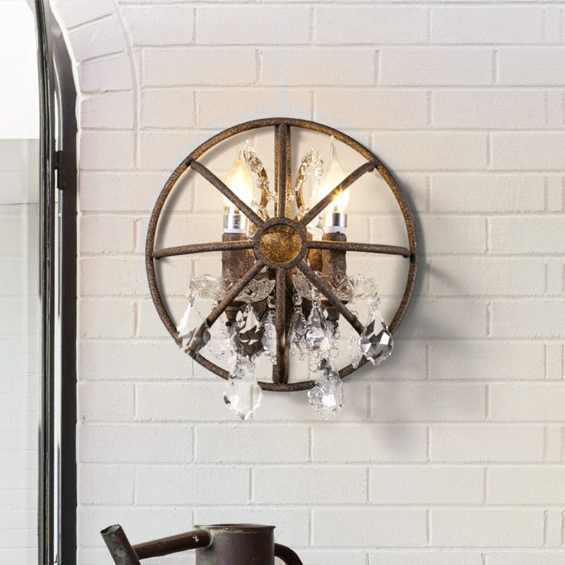 Tradicionalismo Vela de vela Ligera de lámpara 2 cabezas Iluminación de pared LED de metal con acento de cristal en óxido