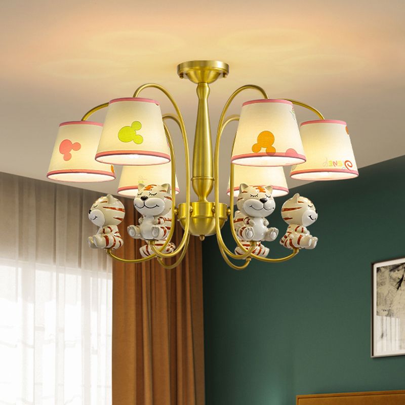 Animal Suspension Light Kids Resin Nursery Chandelier Light with Empire Shade in White