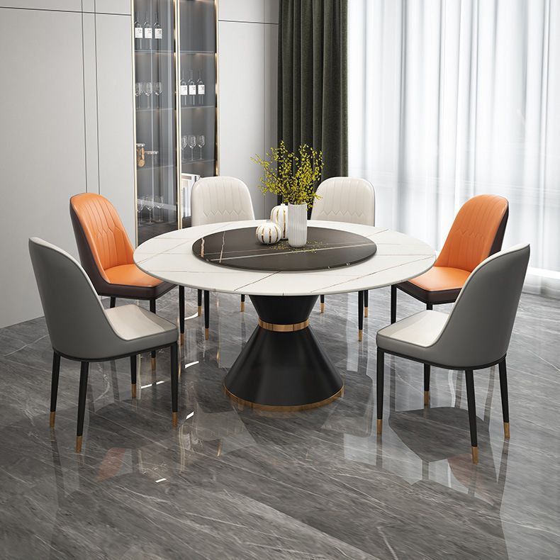 Table à manger en pierre fritrée de style moderne Table ronde de base piédestal pour la maison avec platine