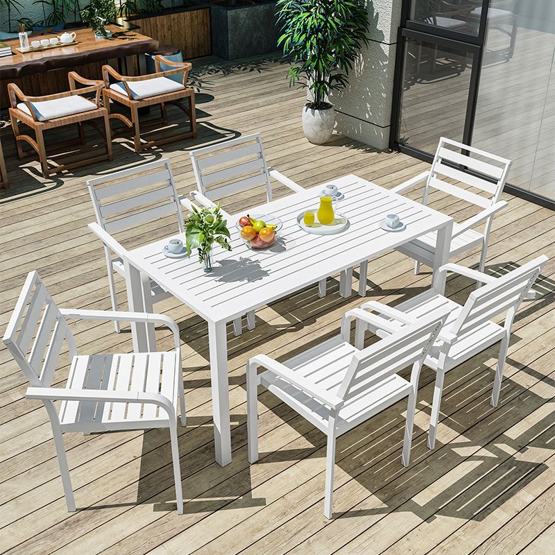 Industrial Geometric Patio Dining Table 1/5/7 PCS Plastic Wood Dining Set