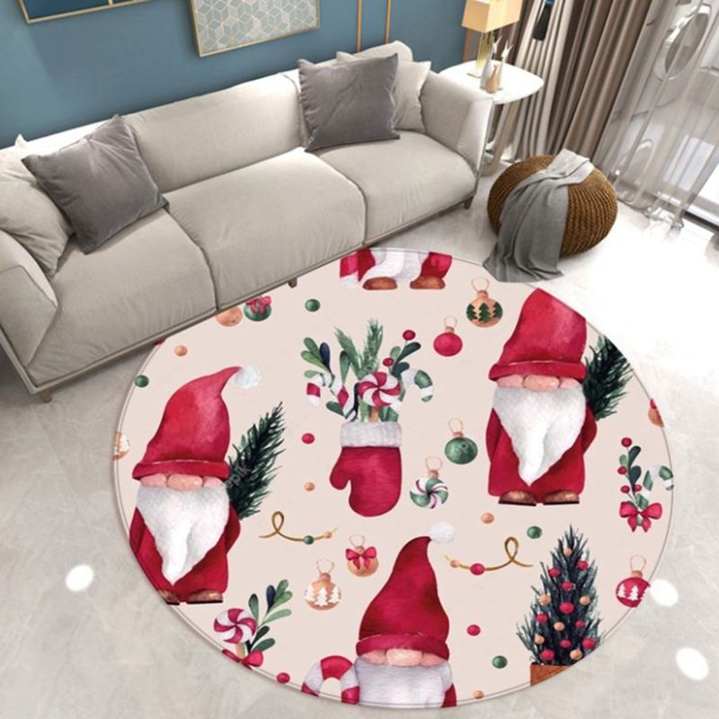 Light Grey Modern Rug Polyester Santa Claus Rug Non-Slip Backing Rug for Living Room