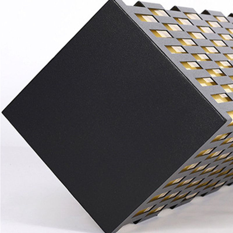 Rectangle Pillar Lamp Contemporary Metal Outdoor Waterproof Light in Black