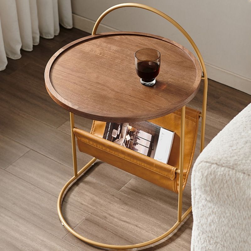 Natural Tray Top Corner Table Solid Wood Side Table with Storage