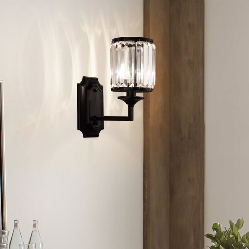 METALLISCHE CILINDER WANDELAAR LAMP BELIFT MODERNE 1 LICHT WALL SCONCE MET HUIL CRYSTAL PRISM IN ZWART VOOR COMIDOR