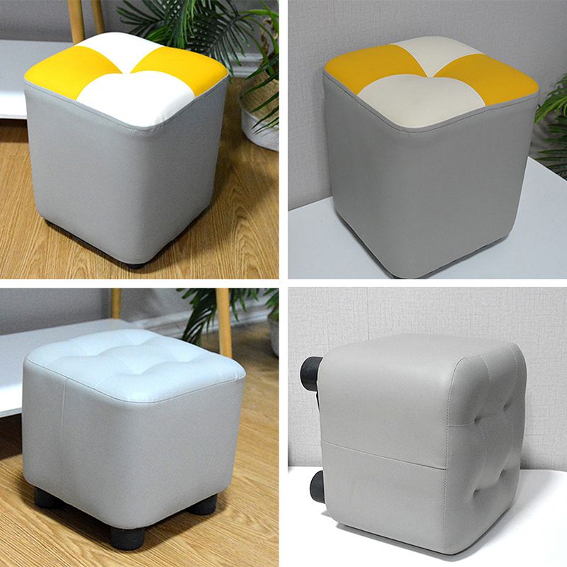 Modern Faux Leather Ottoman Color Block Tufted Square Chair Ottoman