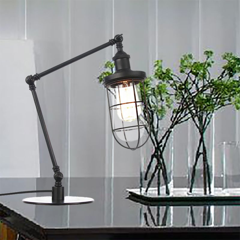Wire Guard Metal Table Lighting Nautical Style 1 Light Adjustable Black/Brass Table Lamp for Restaurant