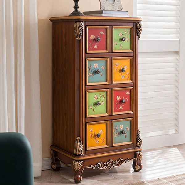 Traditional Wooden Storage Chest Bedroom Vertical Chest with Drawers