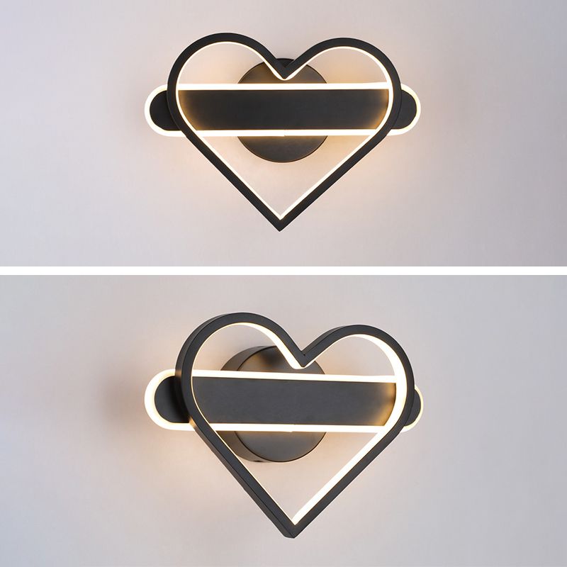 Heart Shaped Aluminum LED Wall Lamp 9.5" H Simplicity Lines Acrylic Sconce Lighting Fixture for Bedroom