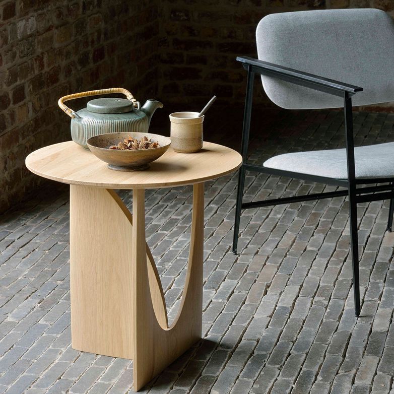 Round Solid Wood Table with Abstract Base Design Nordic Style Side Table