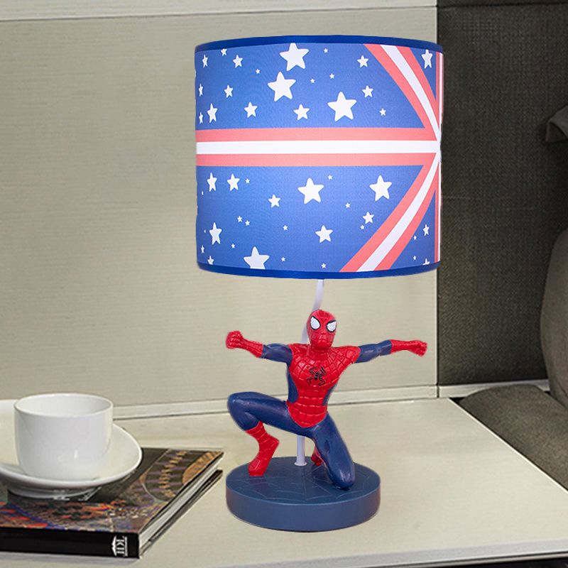 Lampada da comodino a tamburo in tessuto per bambini, 1 lampadina, illuminazione da comodino in blu con motivo a stella per la scuola materna