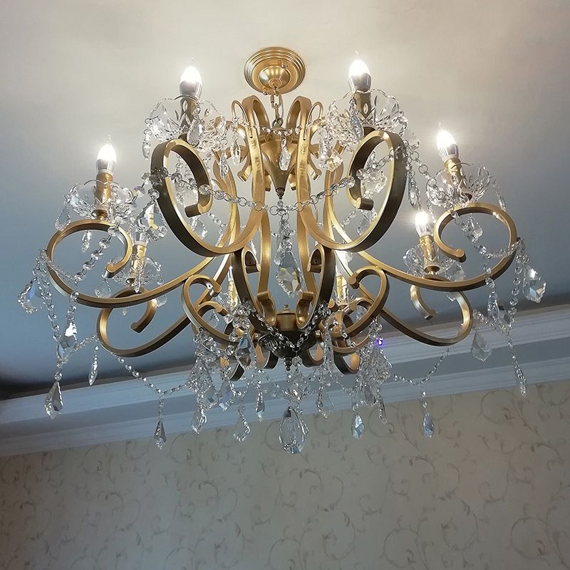 Kristal draperen kroonluchter verlichting rustieke goud scrollende arm eetkamer hanger met kristalval