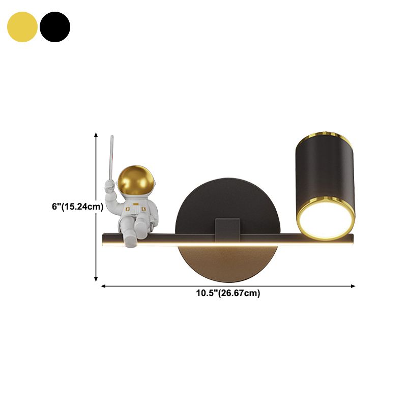 Kids Astronaut Wall Lamp Metal Sconce Lighting in Black and Gold for Bedroom