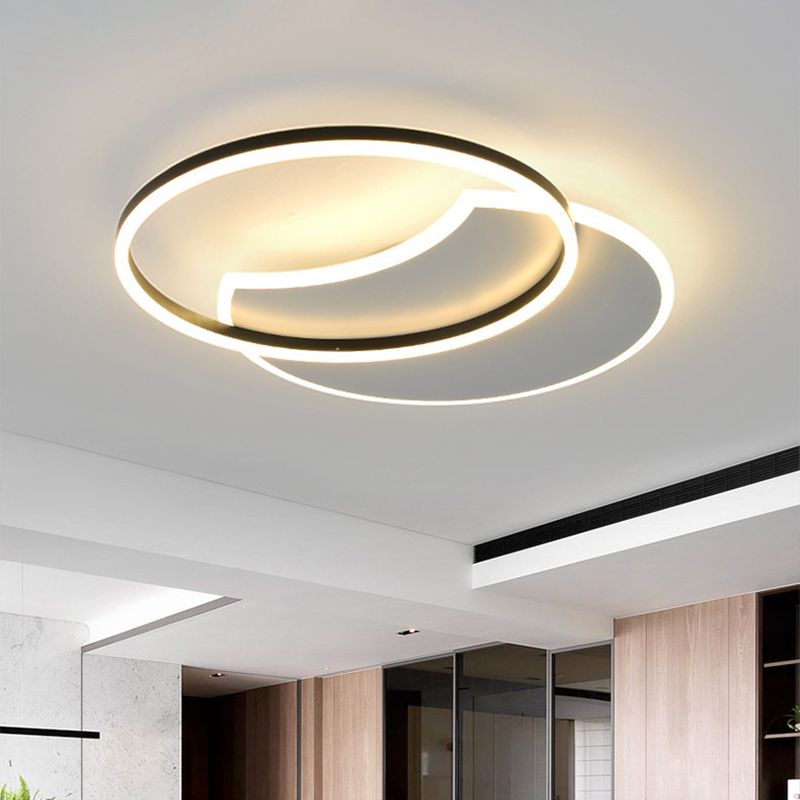 White Moon Eclipse Flush Ceiling Light Modern LED Acrylic Flushmount Lighting in Warm/White Light for Bedroom