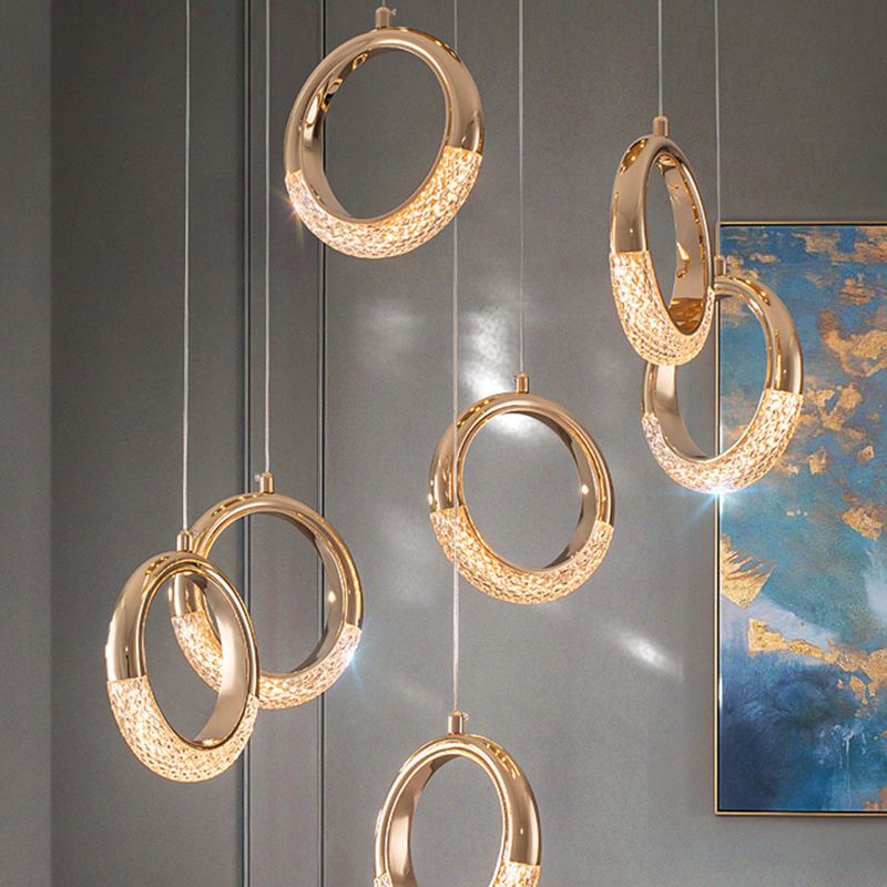 Gouden vergulde ring hanger minimalistisch LED -acryl suspensielamp voor eetkamer