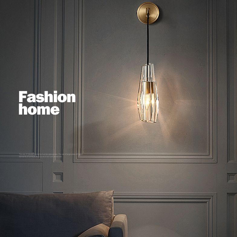 Teardrops Wall Mount Light Fixture Modern Style Crystal 1-Light Sconce Lights in Gold