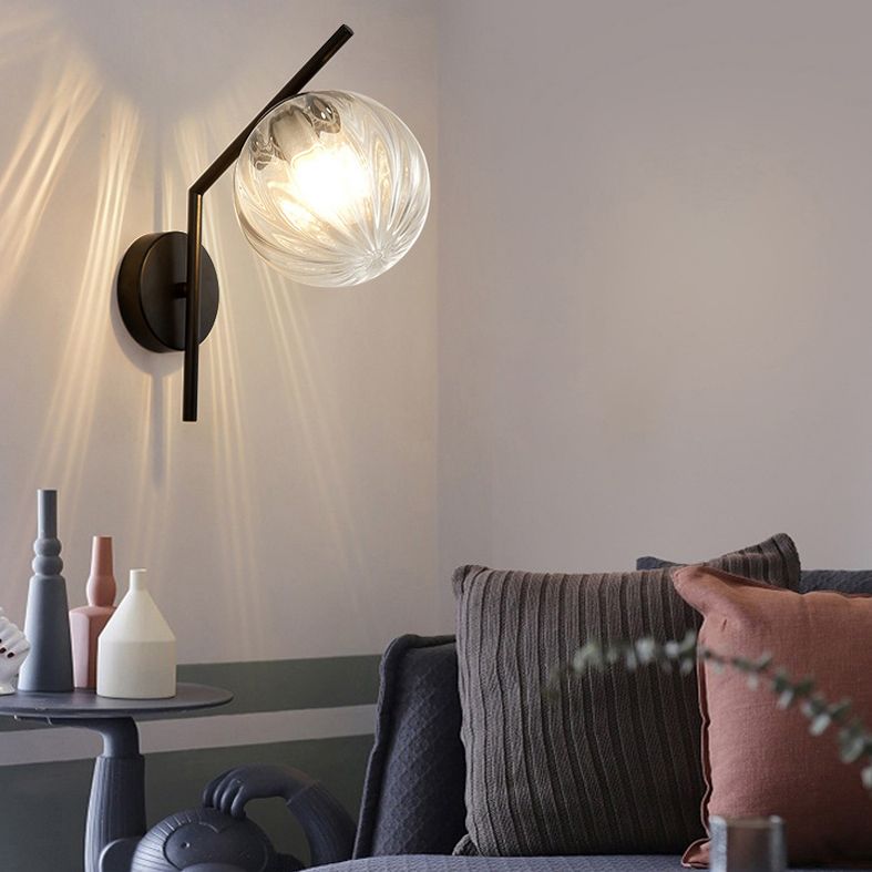 13" H Minimalism Glass Orb Wall Mount Lamp 1-Light Nordic Style Sconce Lighting with Electroplating Metal Base