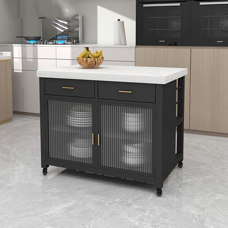 Marble Island Table Dining Room Kitchen Trolley with Storage Cabinet