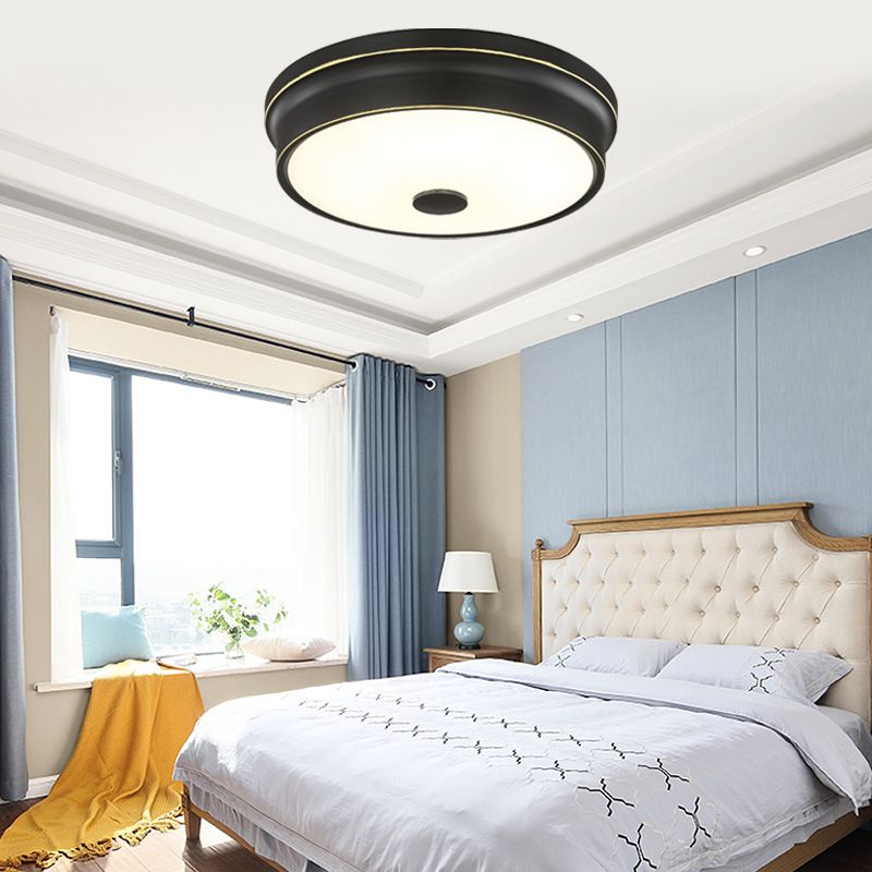 Round Glass Shade Ceiling Lamp Vintage LED Flush Mount Lighting for Bedroom