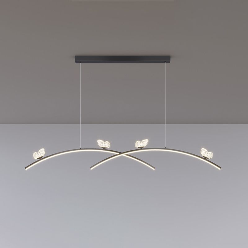 Estilo minimalista moderno colgante de clúster lineal metal de luz 2 luces de clúster para sala de estar